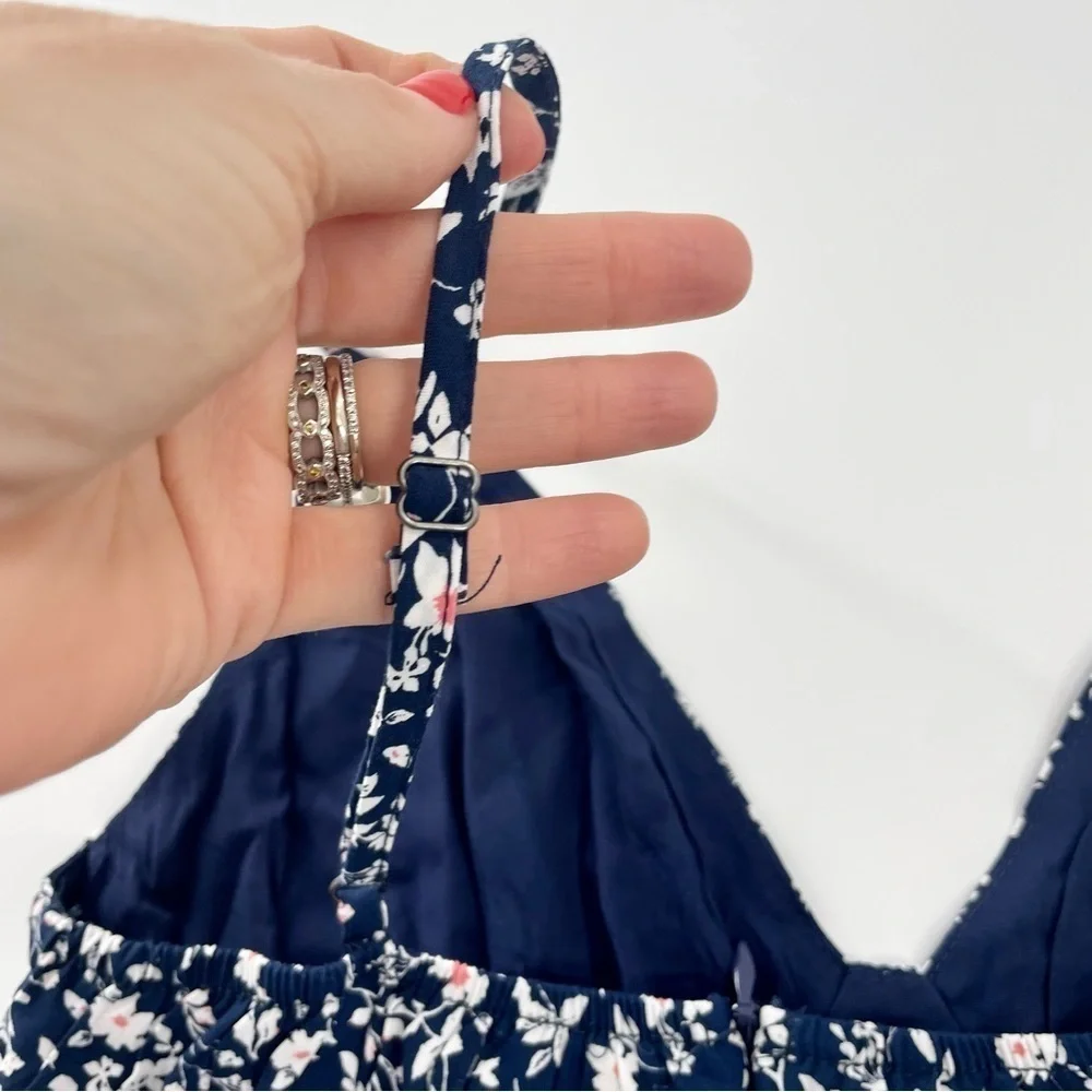 RUMOR Floral Ditzy Daisy Navy Blue spaghetti strap lined mini‎ dress - Picture 6 of 9